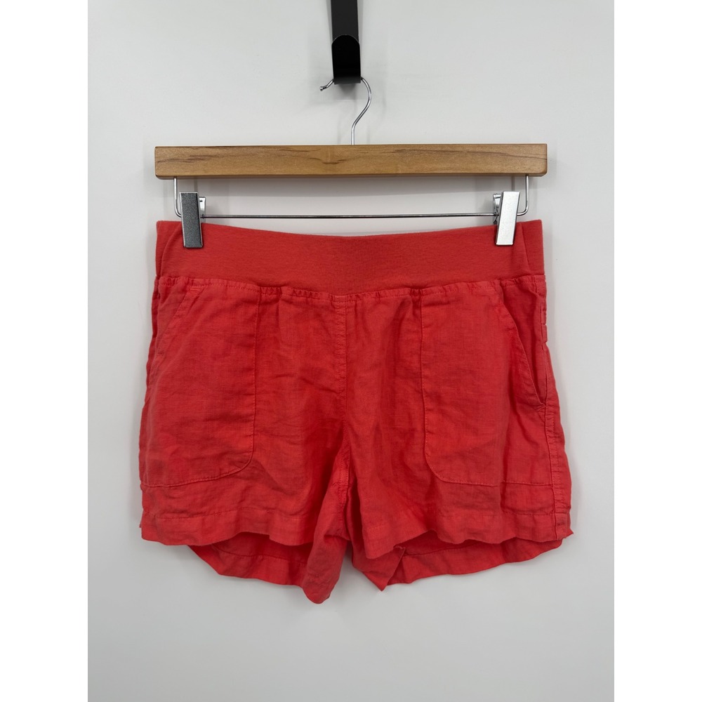 Allen Allen Linen Blend Shorts Womens Small Red Coral Elastic Waist Pockets